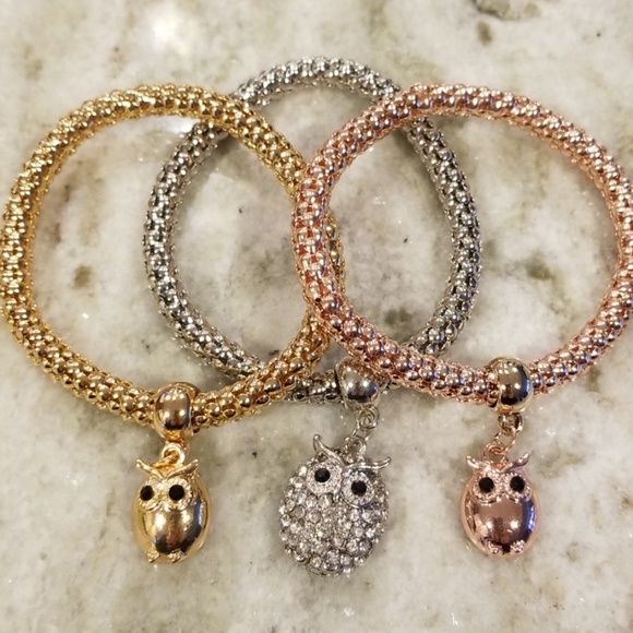 Jewelry - 🌼Bundle owl stretch bracelets.Rose, silver, gold.